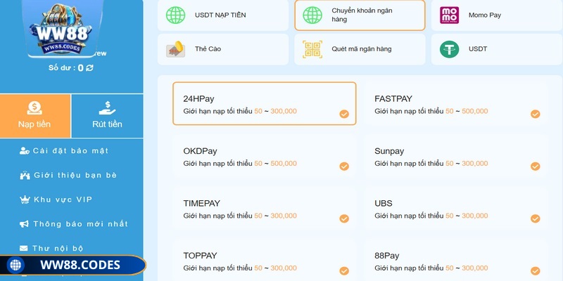 Mỗi phương thức thanh toán sẽ có giới hạn riêng cần tuân thủ